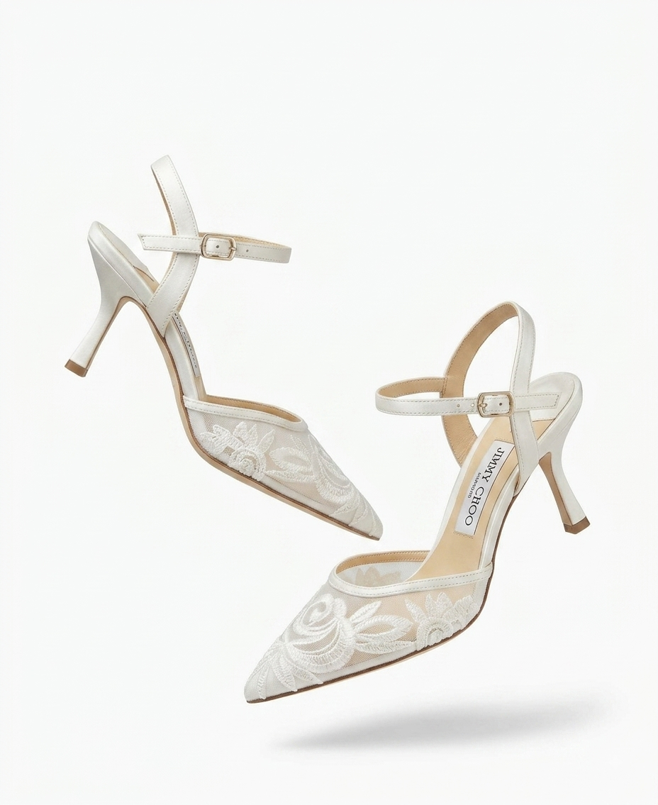 Floral Mesh Kitten Heels