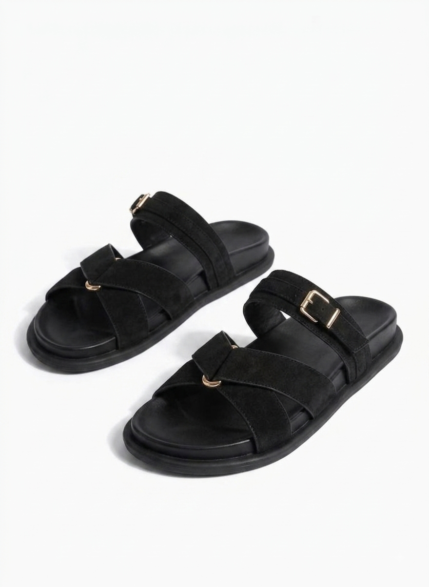 Suede Buckle Slides