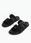 Suede Buckle Slides