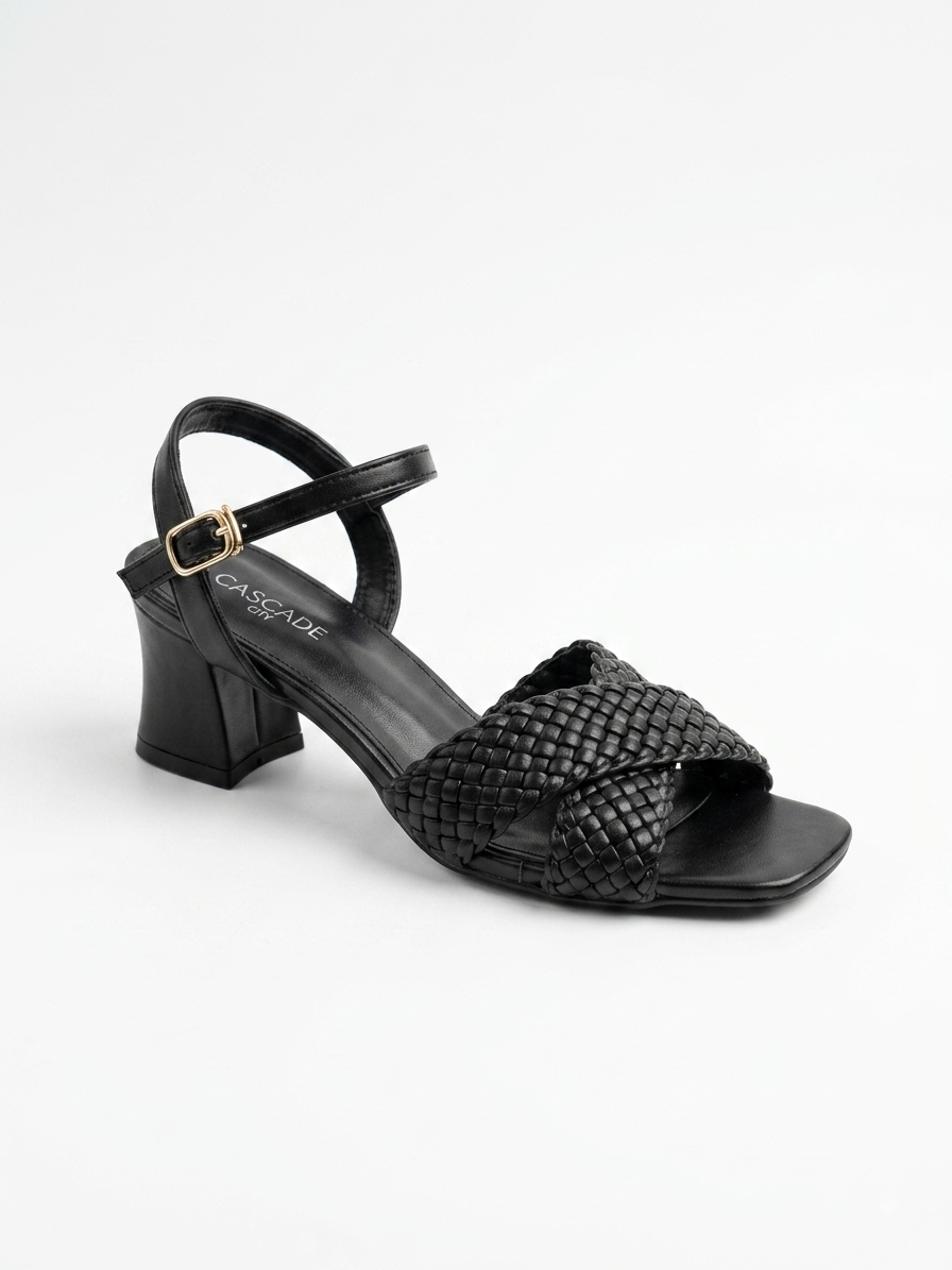 Woven Strap Block Heel Sandals