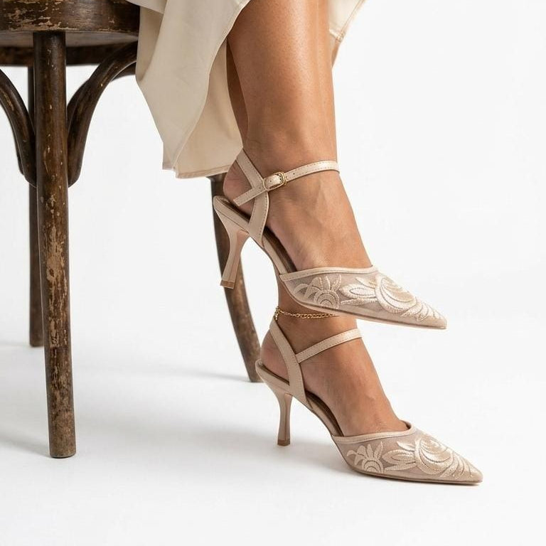 Floral Mesh Kitten Heels