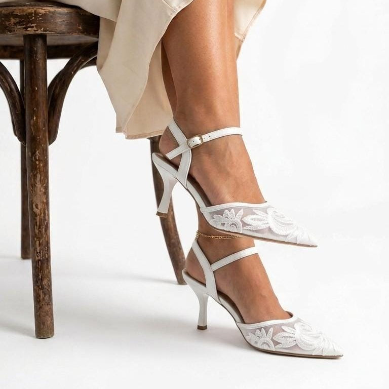 Floral Mesh Kitten Heels