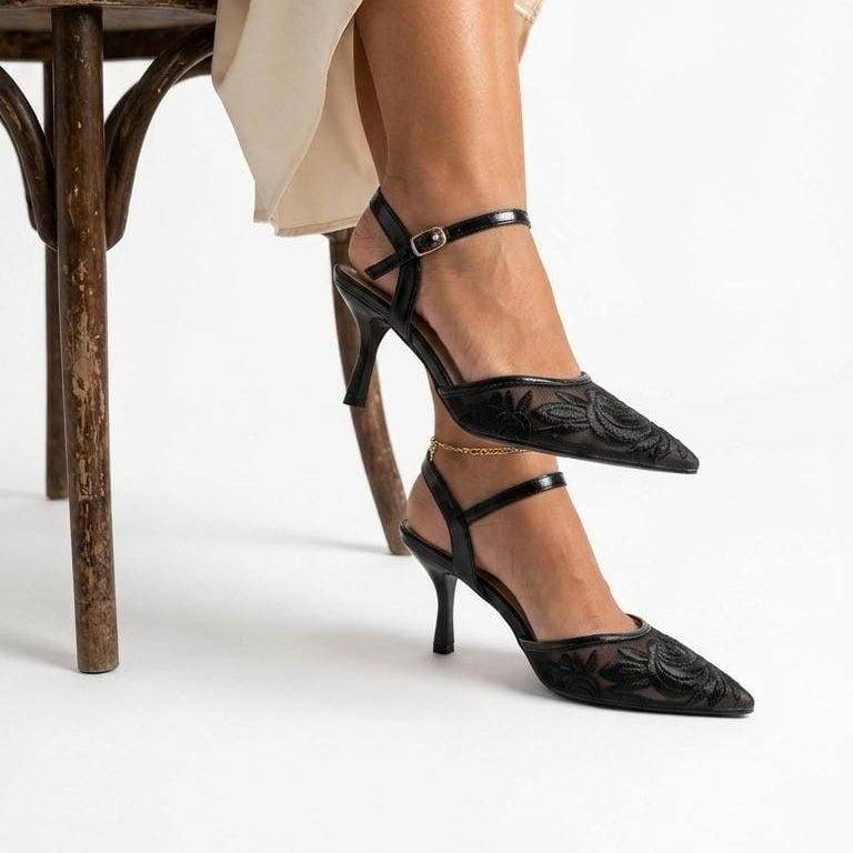 Floral Mesh Kitten Heels