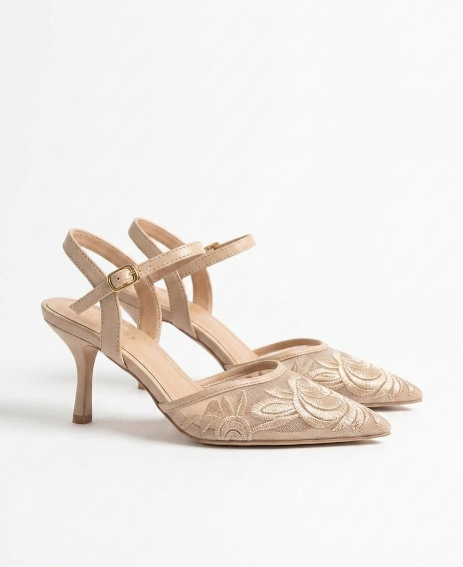Floral Mesh Kitten Heels